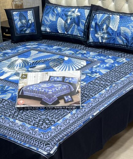 3D Panel Bedsheet Crystal Cotton AWCC-Blue