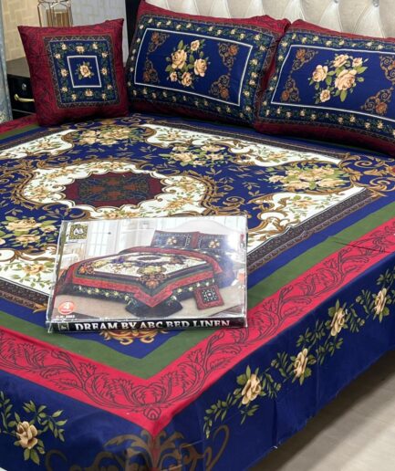 3D Panel Bedsheet Crystal Cotton AWCC-NBlue